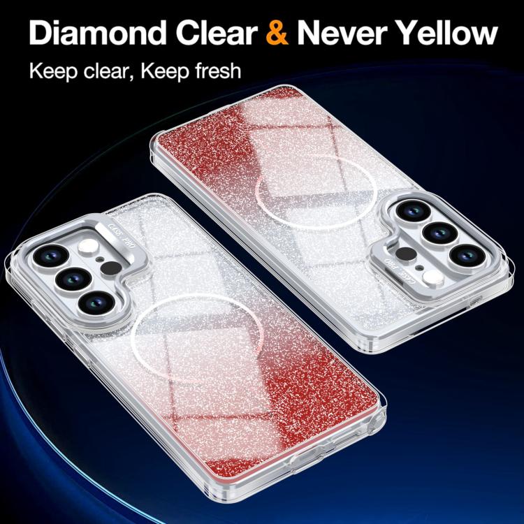 For Samsung Galaxy S26 Ultra 5G Glitter Gradient Magnetic Lens Frame Holder Phone Case