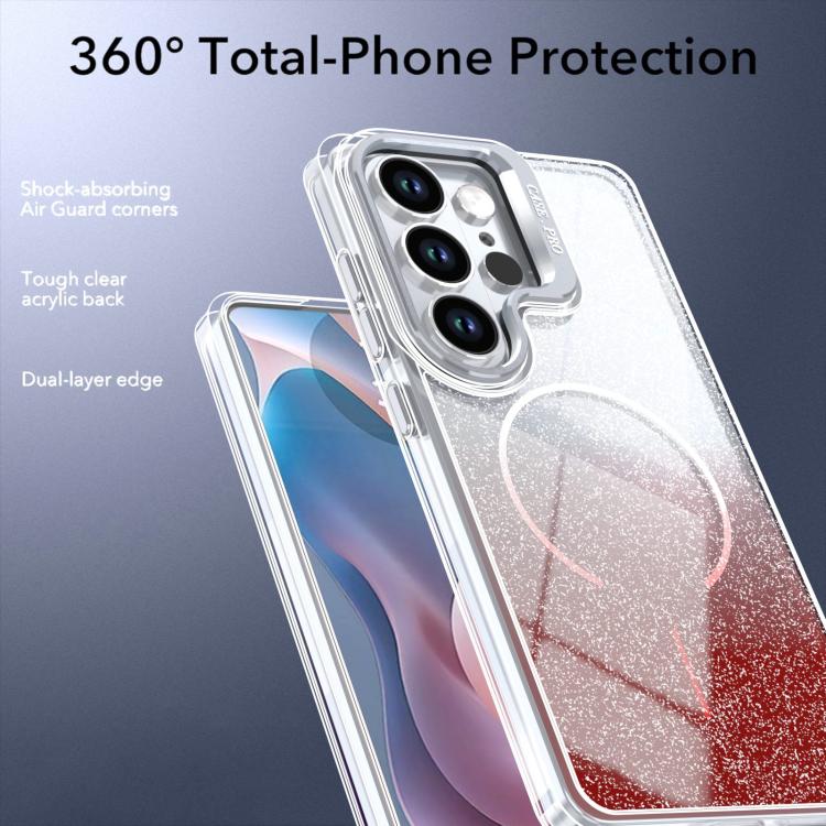 For Samsung Galaxy S26 Ultra 5G Glitter Gradient Magnetic Lens Frame Holder Phone Case