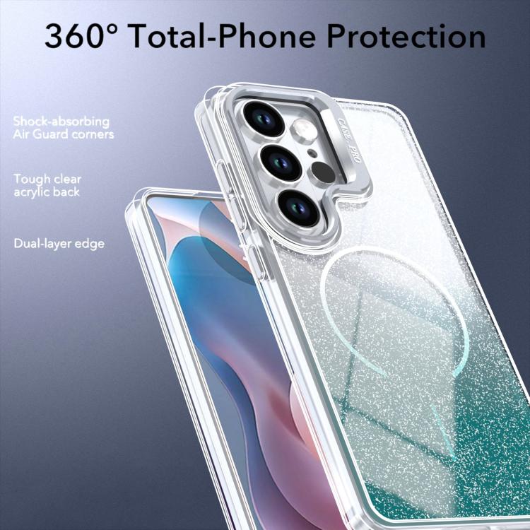 For Samsung Galaxy S26 Ultra 5G Glitter Gradient Magnetic Lens Frame Holder Phone Case
