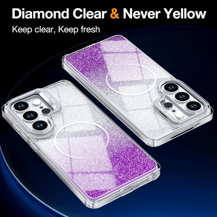 For Samsung Galaxy S26 Ultra 5G Glitter Gradient Magnetic Lens Frame Holder Phone Case
