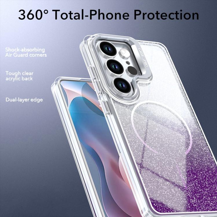 For Samsung Galaxy S26 Ultra 5G Glitter Gradient Magnetic Lens Frame Holder Phone Case