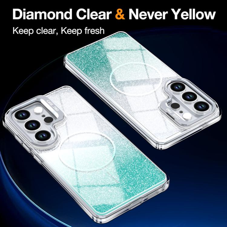 For Samsung Galaxy S25 Ultra 5G Glitter Gradient Magnetic Lens Frame Holder Phone Case