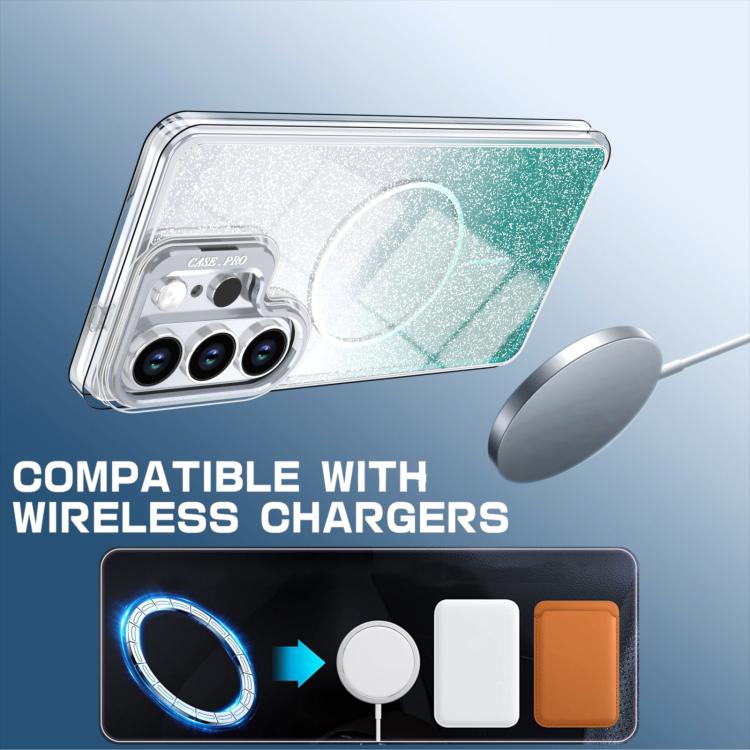 For Samsung Galaxy S25 Ultra 5G Glitter Gradient Magnetic Lens Frame Holder Phone Case
