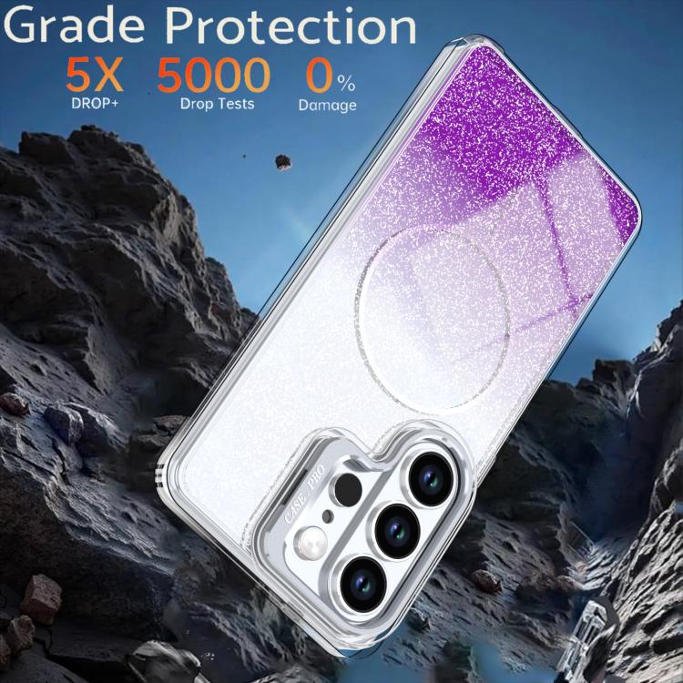 For Samsung Galaxy S25 Ultra 5G Glitter Gradient Magnetic Lens Frame Holder Phone Case