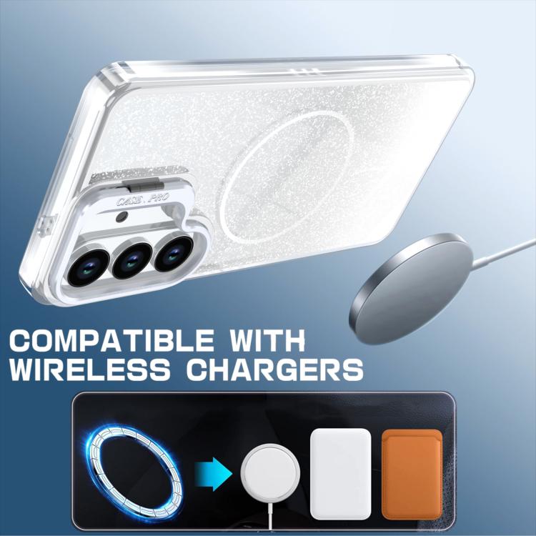 For Samsung Galaxy S25 / S24 5G Glitter Gradient Magnetic Lens Frame Holder Phone Case