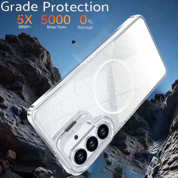 For Samsung Galaxy S25 / S24 5G Glitter Gradient Magnetic Lens Frame Holder Phone Case