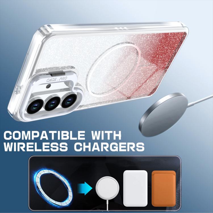 For Samsung Galaxy S25 / S24 5G Glitter Gradient Magnetic Lens Frame Holder Phone Case