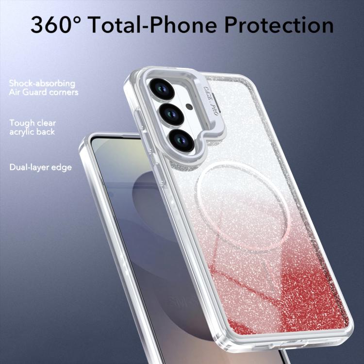 For Samsung Galaxy S25 / S24 5G Glitter Gradient Magnetic Lens Frame Holder Phone Case
