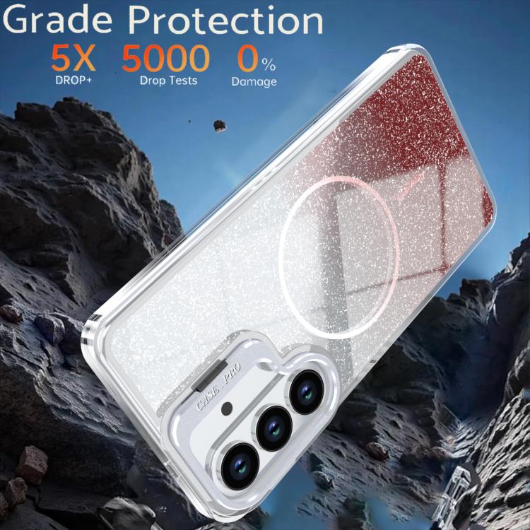 For Samsung Galaxy S25 / S24 5G Glitter Gradient Magnetic Lens Frame Holder Phone Case