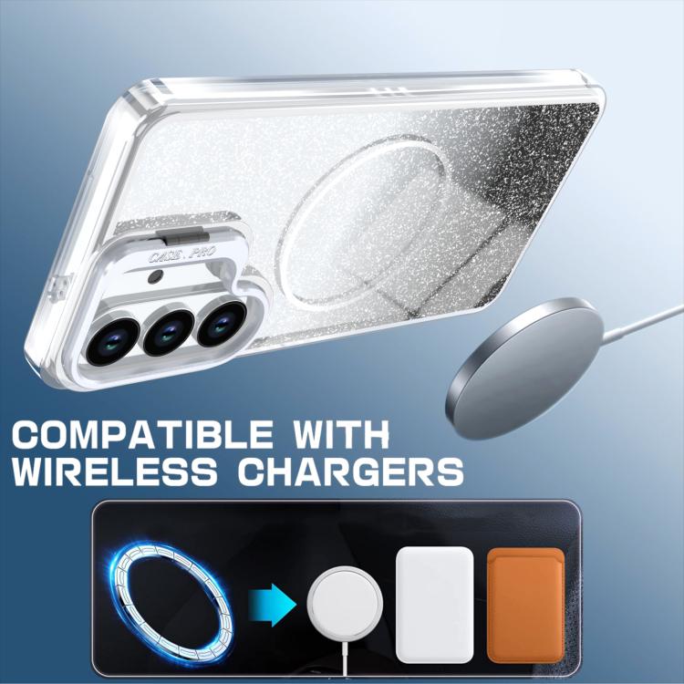 For Samsung Galaxy S25 / S24 5G Glitter Gradient Magnetic Lens Frame Holder Phone Case