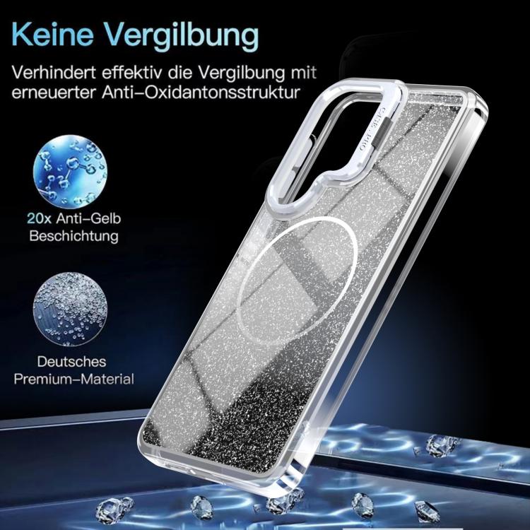 For Samsung Galaxy S25 / S24 5G Glitter Gradient Magnetic Lens Frame Holder Phone Case