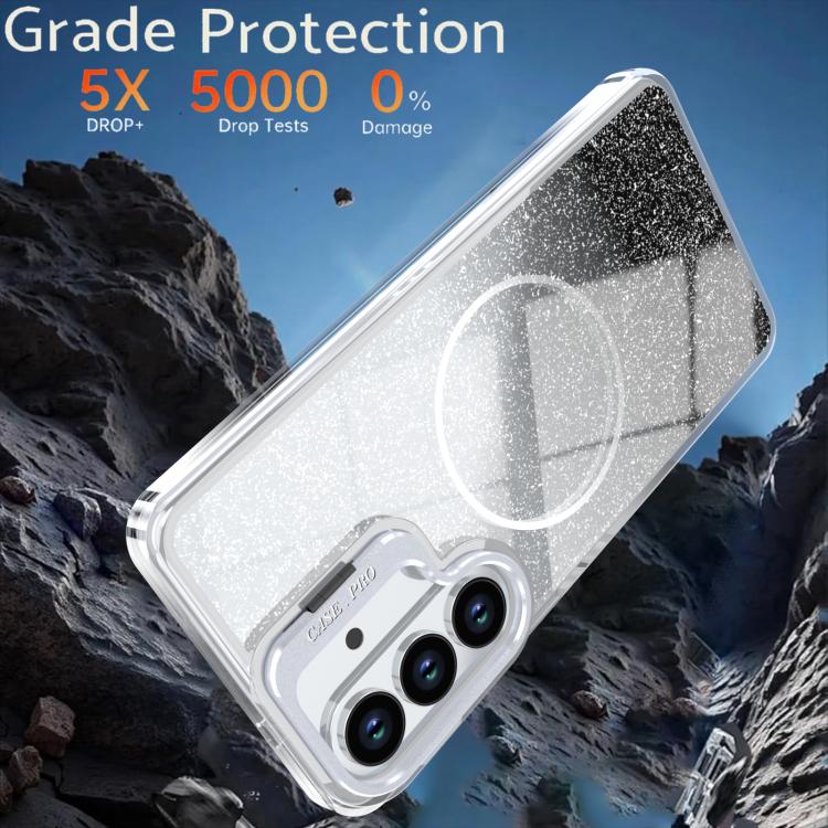 For Samsung Galaxy S25 / S24 5G Glitter Gradient Magnetic Lens Frame Holder Phone Case