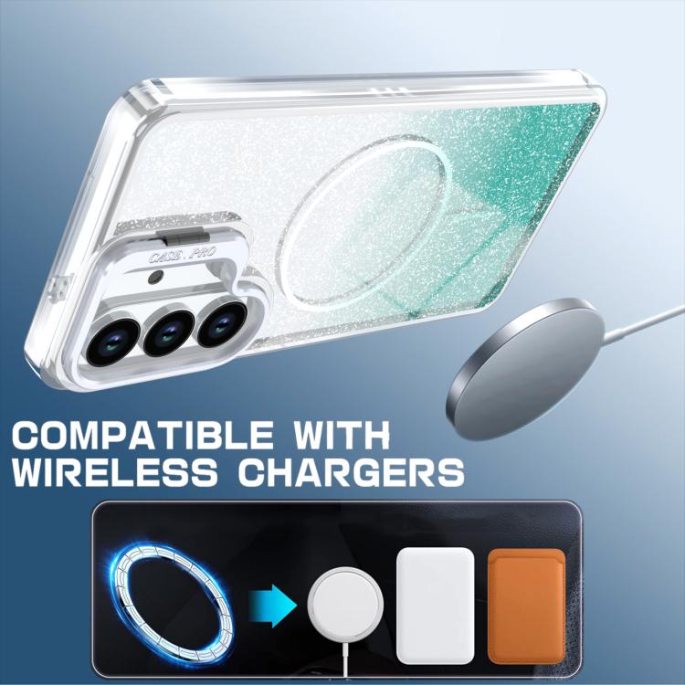 For Samsung Galaxy S25 / S24 5G Glitter Gradient Magnetic Lens Frame Holder Phone Case