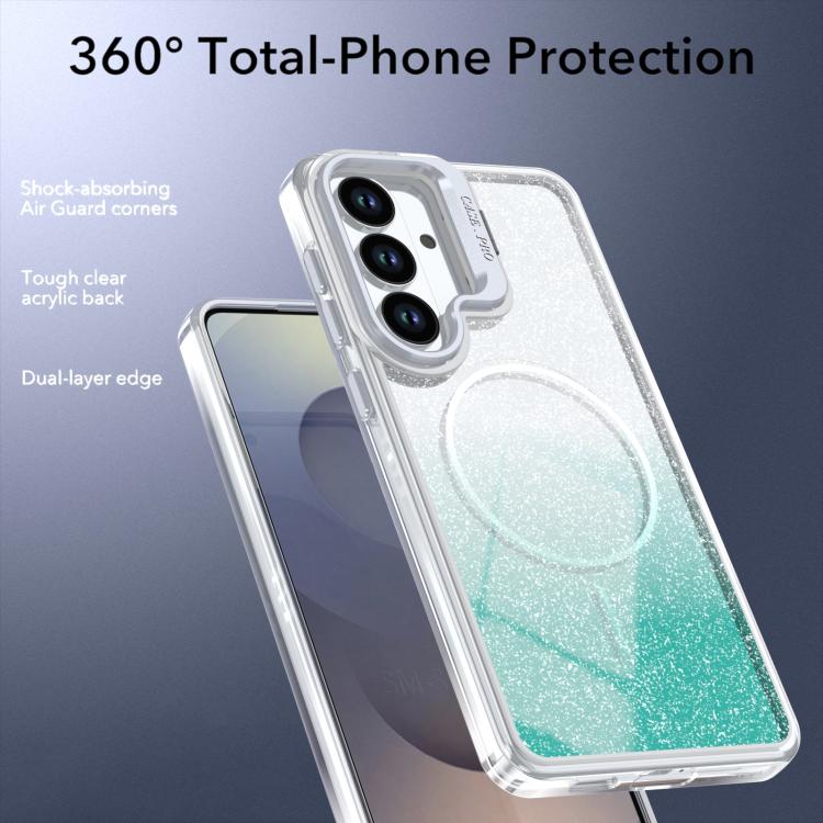 For Samsung Galaxy S25 / S24 5G Glitter Gradient Magnetic Lens Frame Holder Phone Case