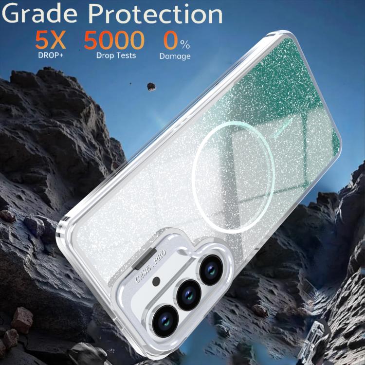 For Samsung Galaxy S25 / S24 5G Glitter Gradient Magnetic Lens Frame Holder Phone Case