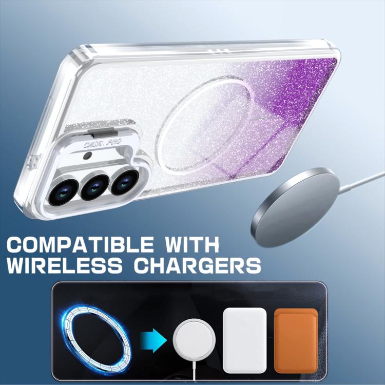For Samsung Galaxy S25 / S24 5G Glitter Gradient Magnetic Lens Frame Holder Phone Case