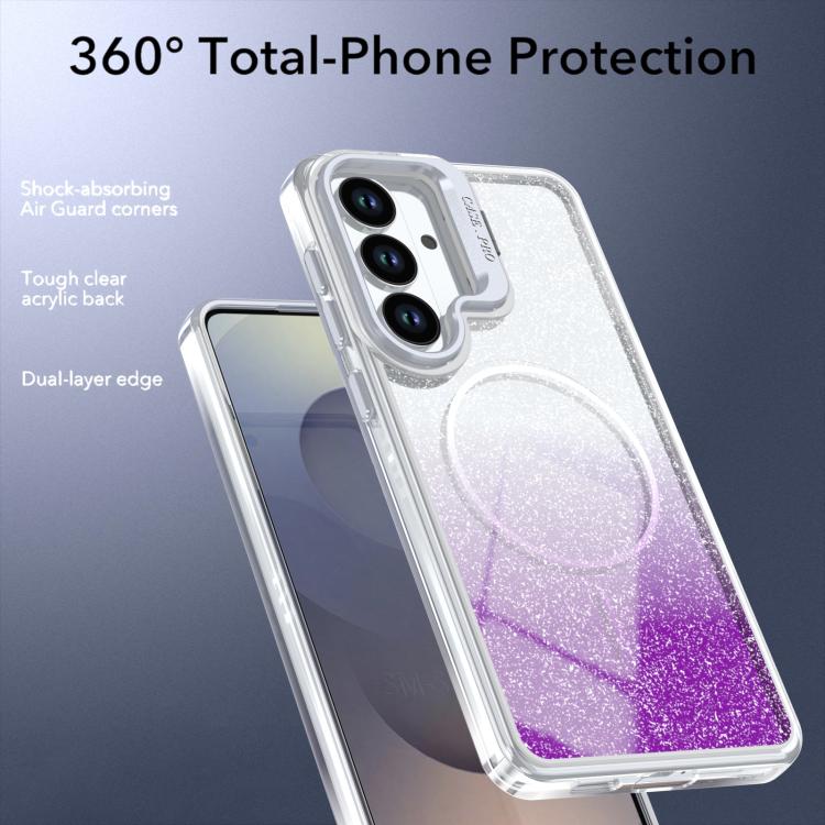 For Samsung Galaxy S25 / S24 5G Glitter Gradient Magnetic Lens Frame Holder Phone Case