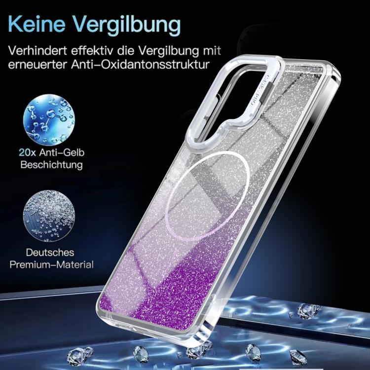 For Samsung Galaxy S25 / S24 5G Glitter Gradient Magnetic Lens Frame Holder Phone Case