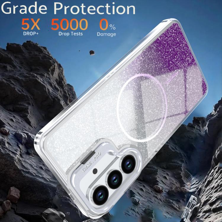 For Samsung Galaxy S25 / S24 5G Glitter Gradient Magnetic Lens Frame Holder Phone Case