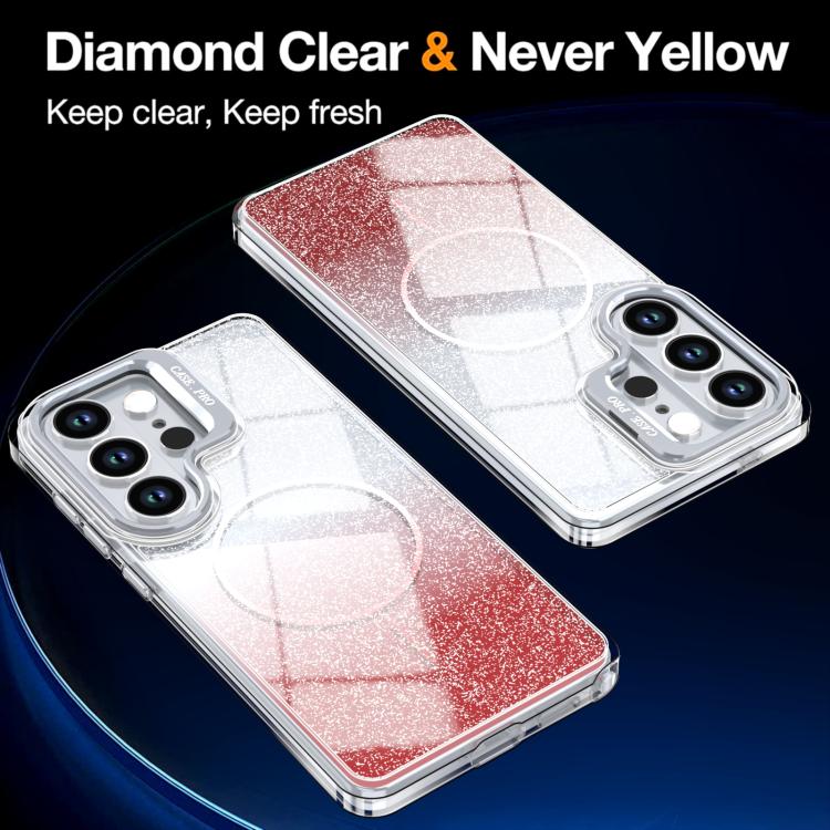 For Samsung Galaxy S24 Ultra 5G Glitter Gradient Magnetic Lens Frame Holder Phone Case