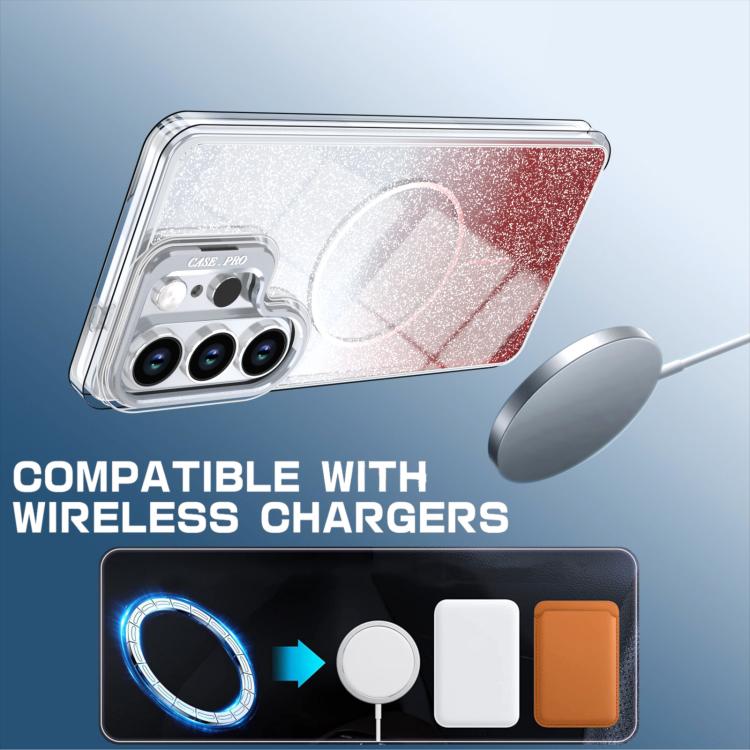 For Samsung Galaxy S24 Ultra 5G Glitter Gradient Magnetic Lens Frame Holder Phone Case