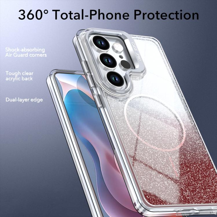 For Samsung Galaxy S24 Ultra 5G Glitter Gradient Magnetic Lens Frame Holder Phone Case