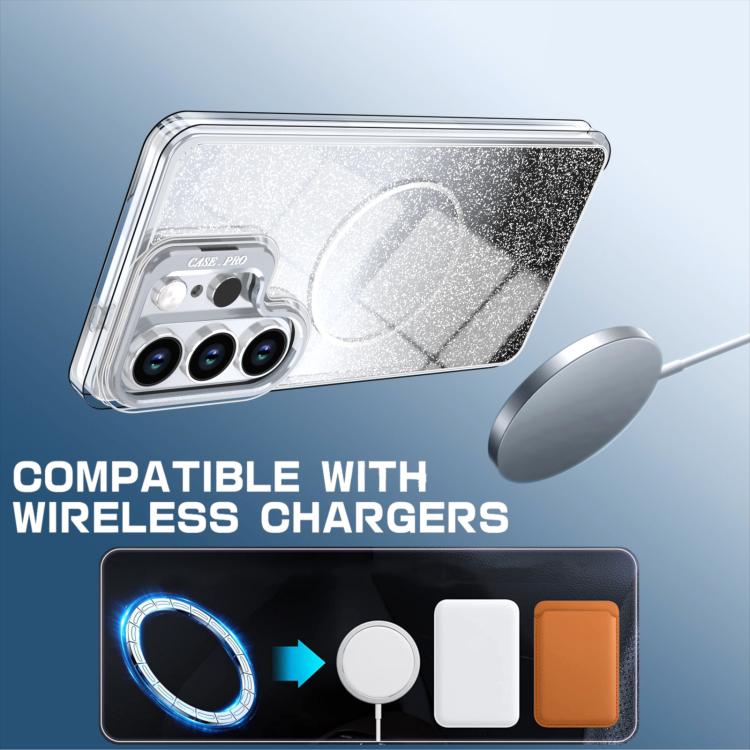 For Samsung Galaxy S24 Ultra 5G Glitter Gradient Magnetic Lens Frame Holder Phone Case