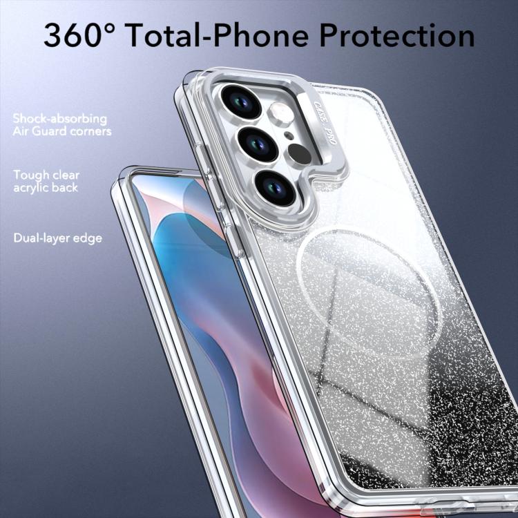 For Samsung Galaxy S24 Ultra 5G Glitter Gradient Magnetic Lens Frame Holder Phone Case