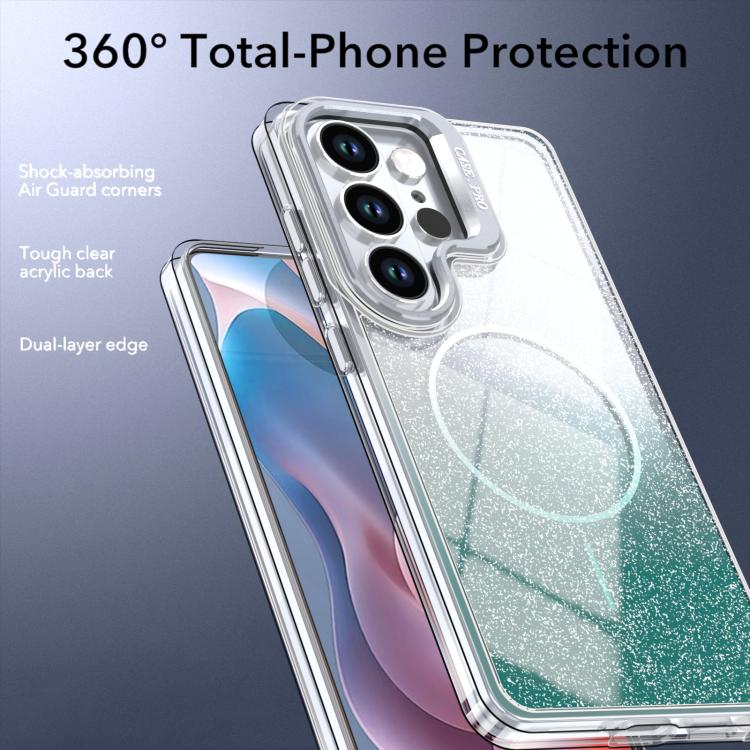 For Samsung Galaxy S24 Ultra 5G Glitter Gradient Magnetic Lens Frame Holder Phone Case