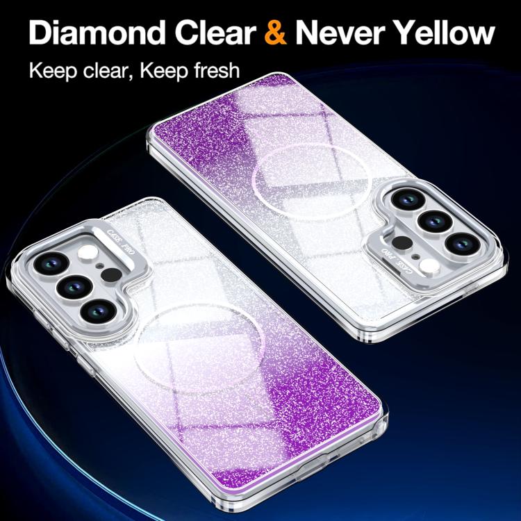 For Samsung Galaxy S24 Ultra 5G Glitter Gradient Magnetic Lens Frame Holder Phone Case