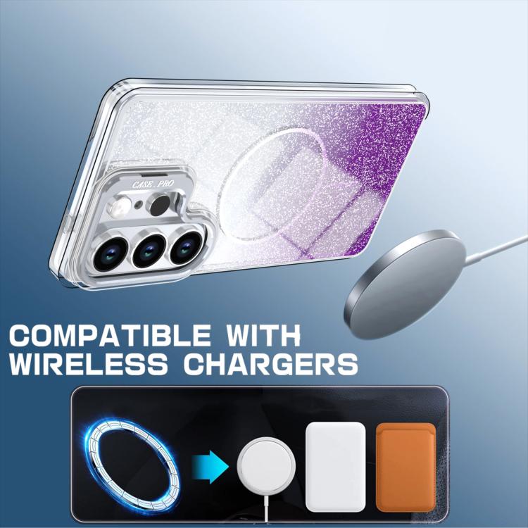 For Samsung Galaxy S24 Ultra 5G Glitter Gradient Magnetic Lens Frame Holder Phone Case