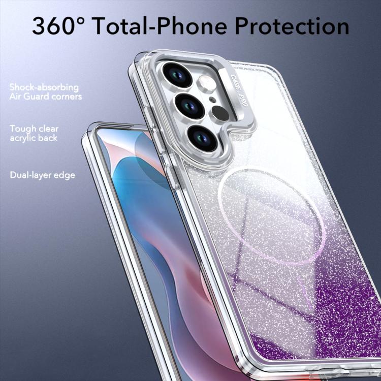 For Samsung Galaxy S24 Ultra 5G Glitter Gradient Magnetic Lens Frame Holder Phone Case