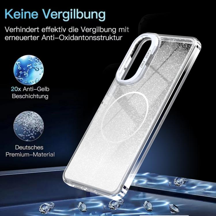 For Samsung Galaxy S25 Edge 5G Glitter Gradient Magnetic Lens Frame Holder Phone Case