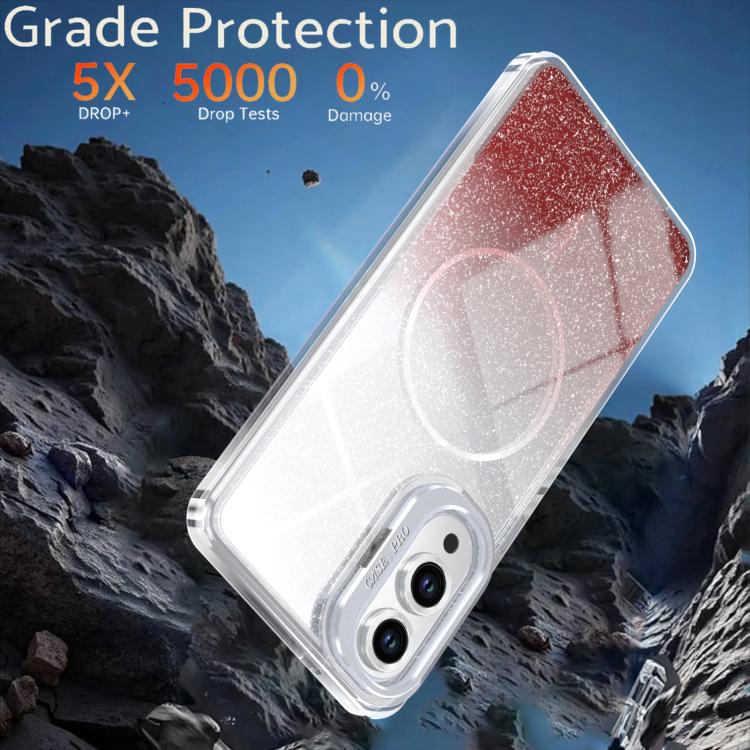 For Samsung Galaxy S25 Edge 5G Glitter Gradient Magnetic Lens Frame Holder Phone Case
