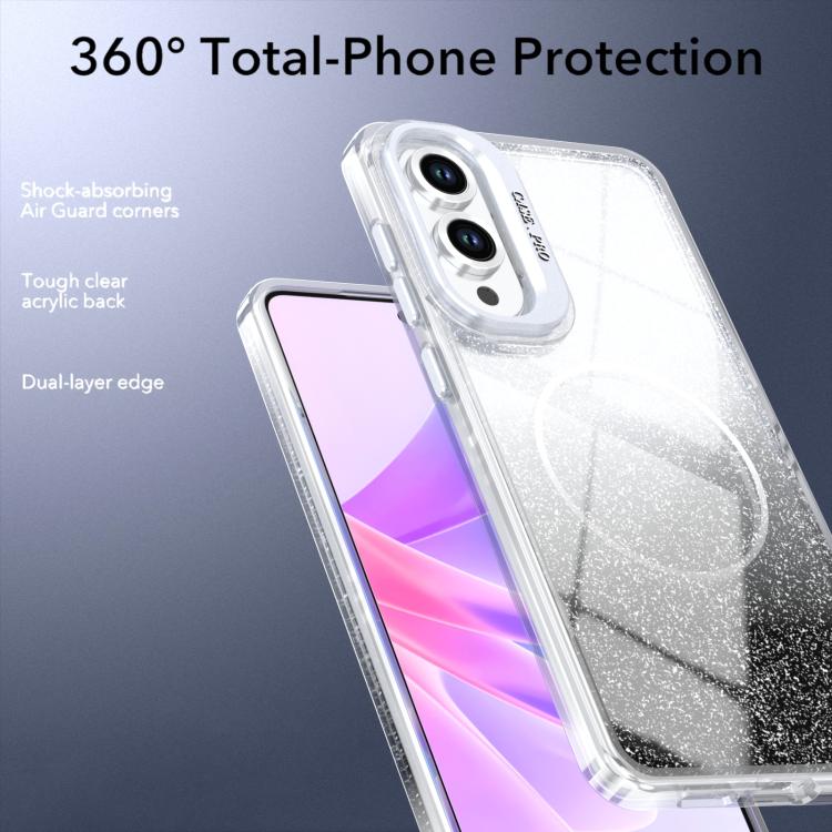 For Samsung Galaxy S25 Edge 5G Glitter Gradient Magnetic Lens Frame Holder Phone Case