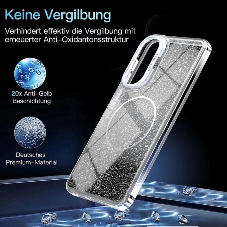 For Samsung Galaxy S25 Edge 5G Glitter Gradient Magnetic Lens Frame Holder Phone Case