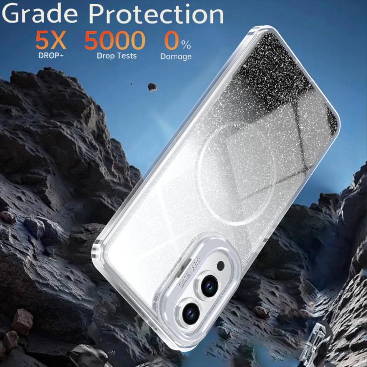 For Samsung Galaxy S25 Edge 5G Glitter Gradient Magnetic Lens Frame Holder Phone Case
