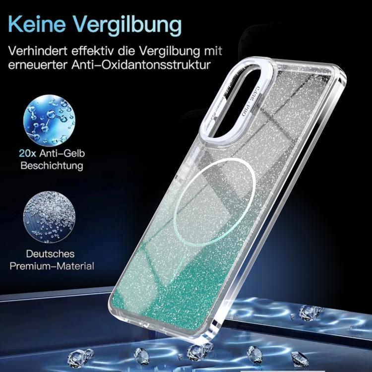 For Samsung Galaxy S25 Edge 5G Glitter Gradient Magnetic Lens Frame Holder Phone Case