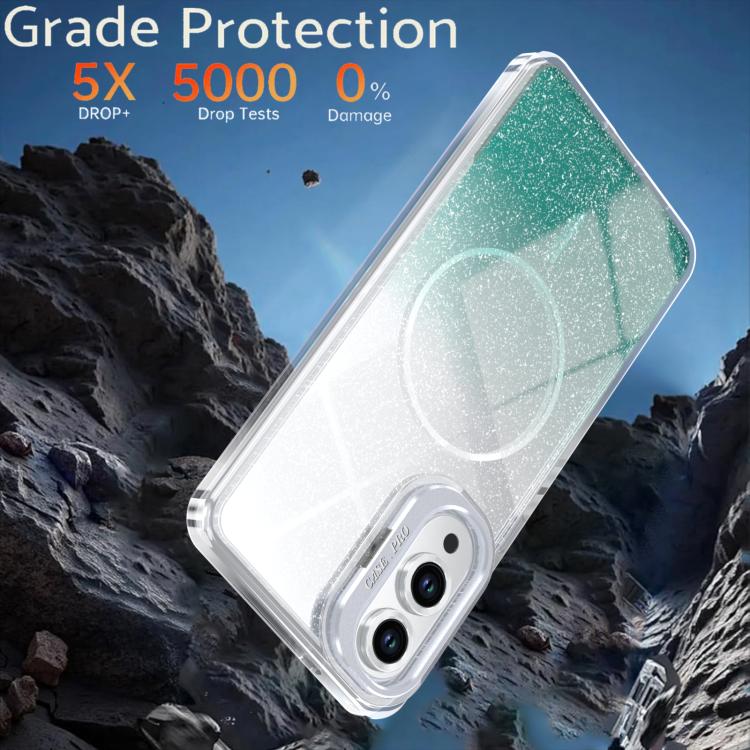 For Samsung Galaxy S25 Edge 5G Glitter Gradient Magnetic Lens Frame Holder Phone Case