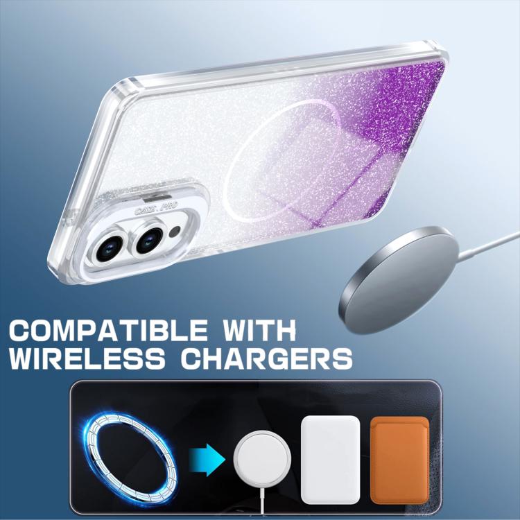 For Samsung Galaxy S25 Edge 5G Glitter Gradient Magnetic Lens Frame Holder Phone Case