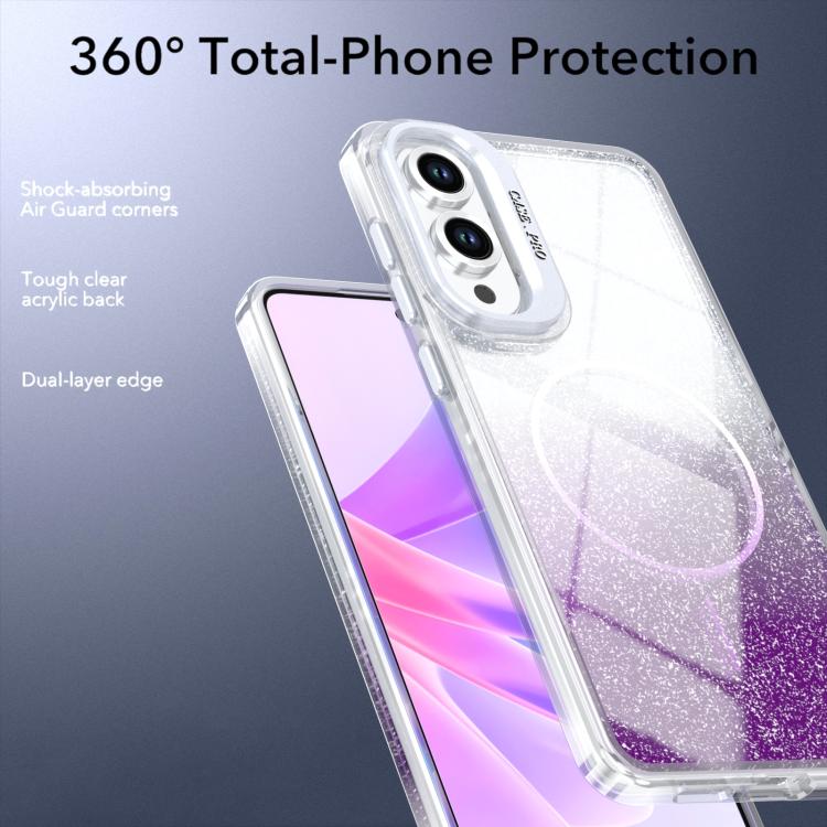 For Samsung Galaxy S25 Edge 5G Glitter Gradient Magnetic Lens Frame Holder Phone Case