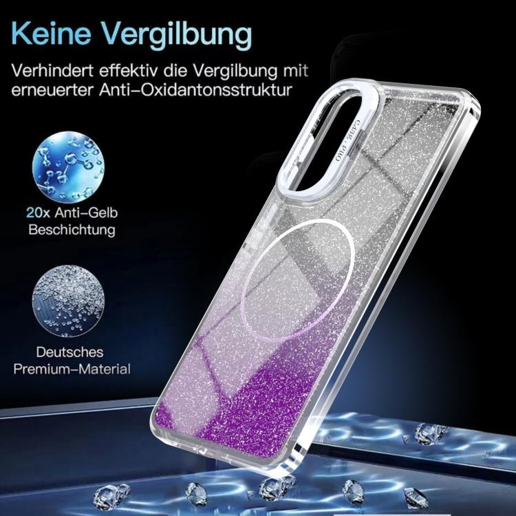 For Samsung Galaxy S25 Edge 5G Glitter Gradient Magnetic Lens Frame Holder Phone Case