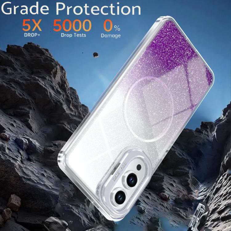 For Samsung Galaxy S25 Edge 5G Glitter Gradient Magnetic Lens Frame Holder Phone Case