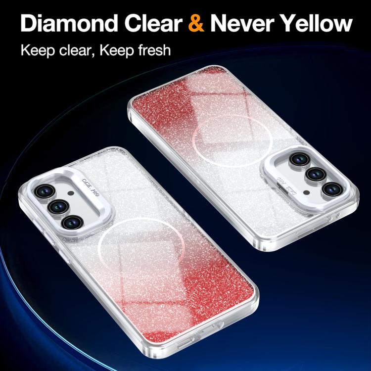 For Samsung Galaxy S24 FE 5G Glitter Gradient Magnetic Lens Frame Holder Phone Case