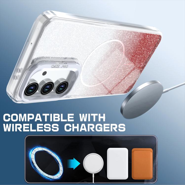 For Samsung Galaxy S24 FE 5G Glitter Gradient Magnetic Lens Frame Holder Phone Case