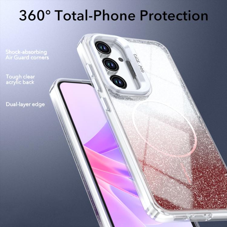 For Samsung Galaxy S24 FE 5G Glitter Gradient Magnetic Lens Frame Holder Phone Case