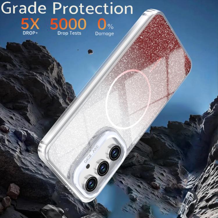 For Samsung Galaxy S24 FE 5G Glitter Gradient Magnetic Lens Frame Holder Phone Case