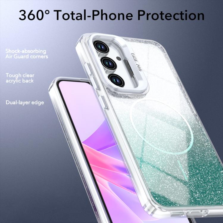 For Samsung Galaxy S24 FE 5G Glitter Gradient Magnetic Lens Frame Holder Phone Case