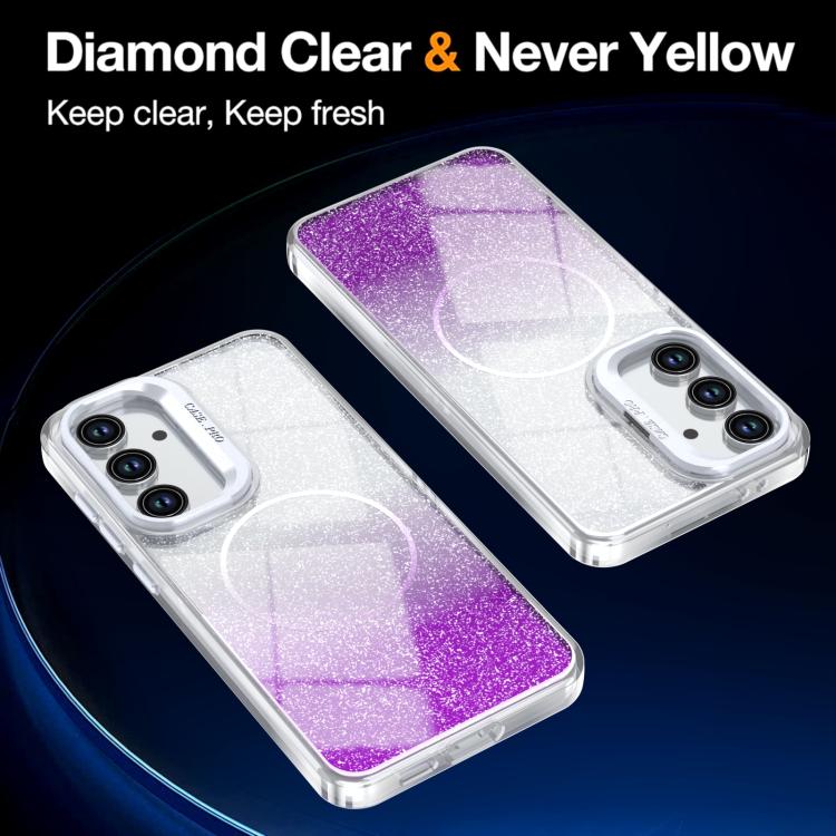 For Samsung Galaxy S24 FE 5G Glitter Gradient Magnetic Lens Frame Holder Phone Case