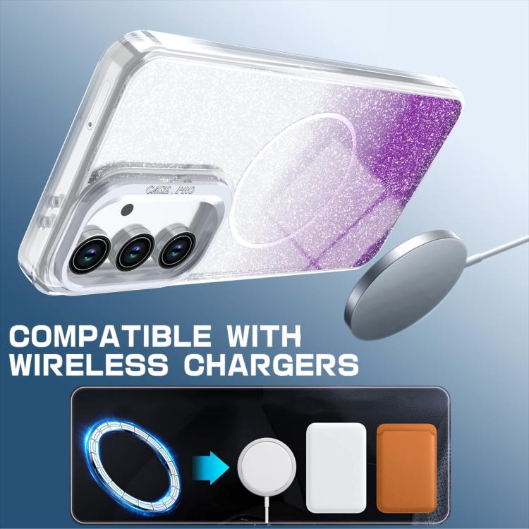 For Samsung Galaxy S24 FE 5G Glitter Gradient Magnetic Lens Frame Holder Phone Case